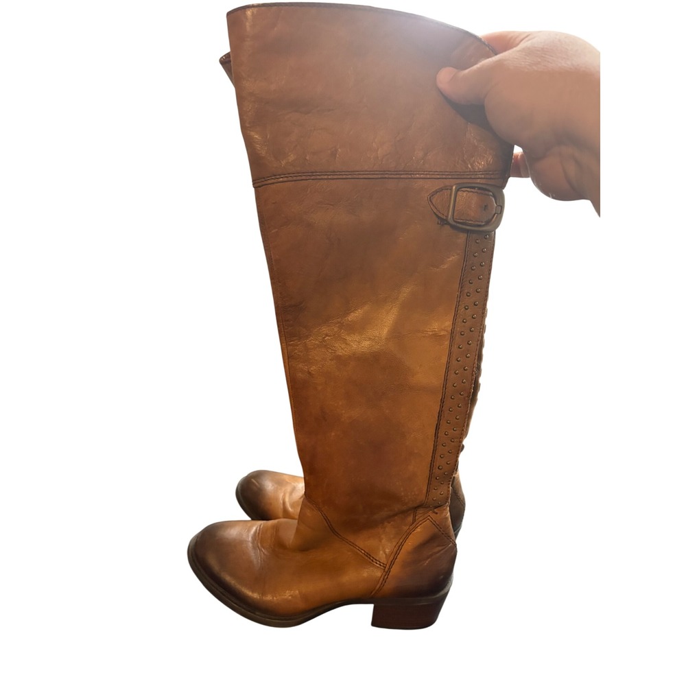 Vince Camuto Brown Leather Studded Tall Riding Boots Tan Size 7B 37